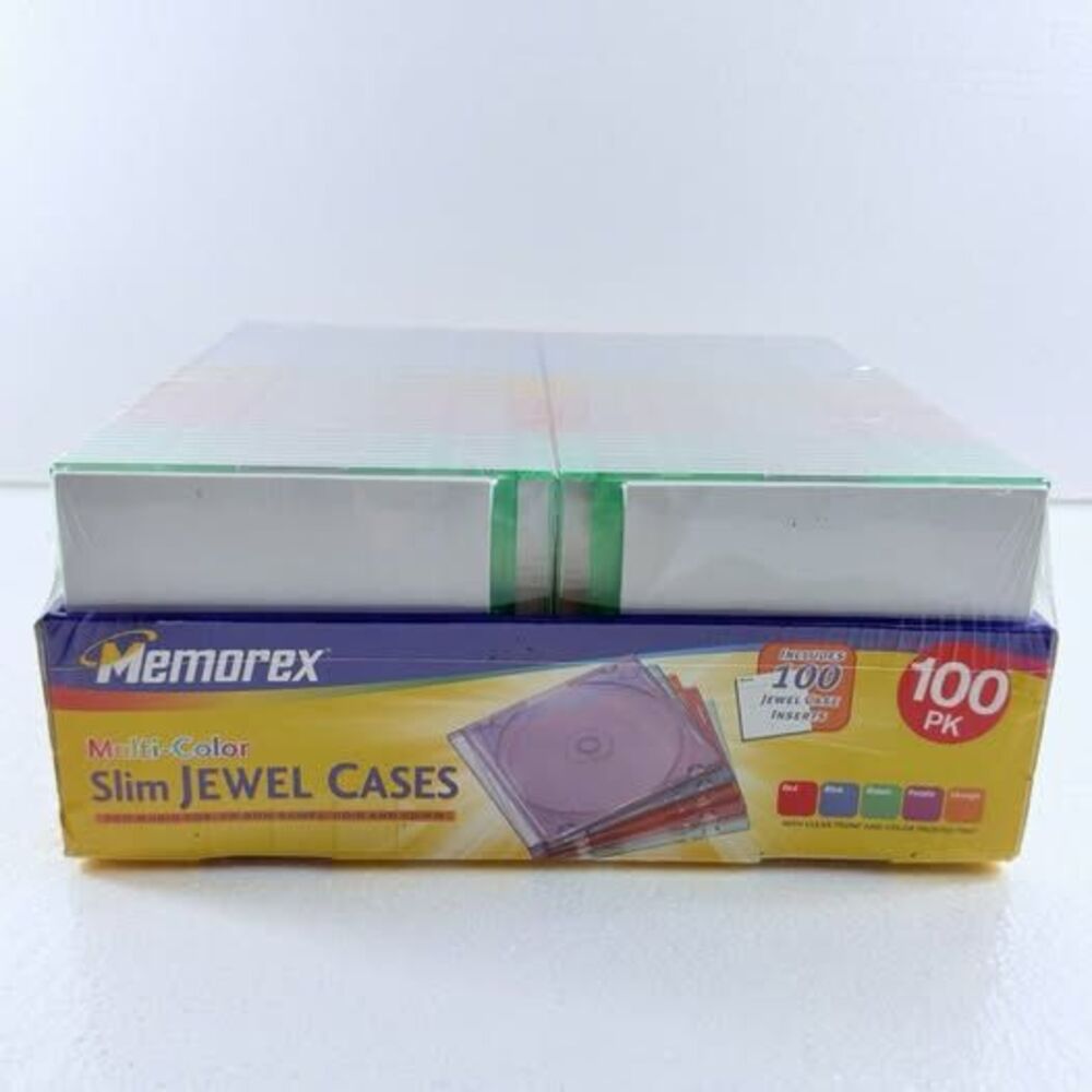 Memorex Slim Jewel CD DVD Cases 100-Pack Multi Color NEW FACTORY SEALED